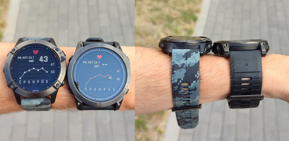 Model Fenix6 (vlevo) a Epix Pro (vpravo) na ruce